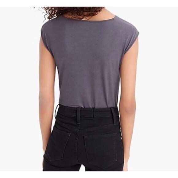 J Crew 365 Sz XS Gray Draped Cowl Neck Cap Sleeve Modal Stretch Bodysuit NWT NEW - Picture 7 of 11
